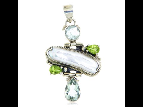 Pandant Argint 925 Perla de cultura Peridot Ametist Verde Naturale - Armonie si Eleganta