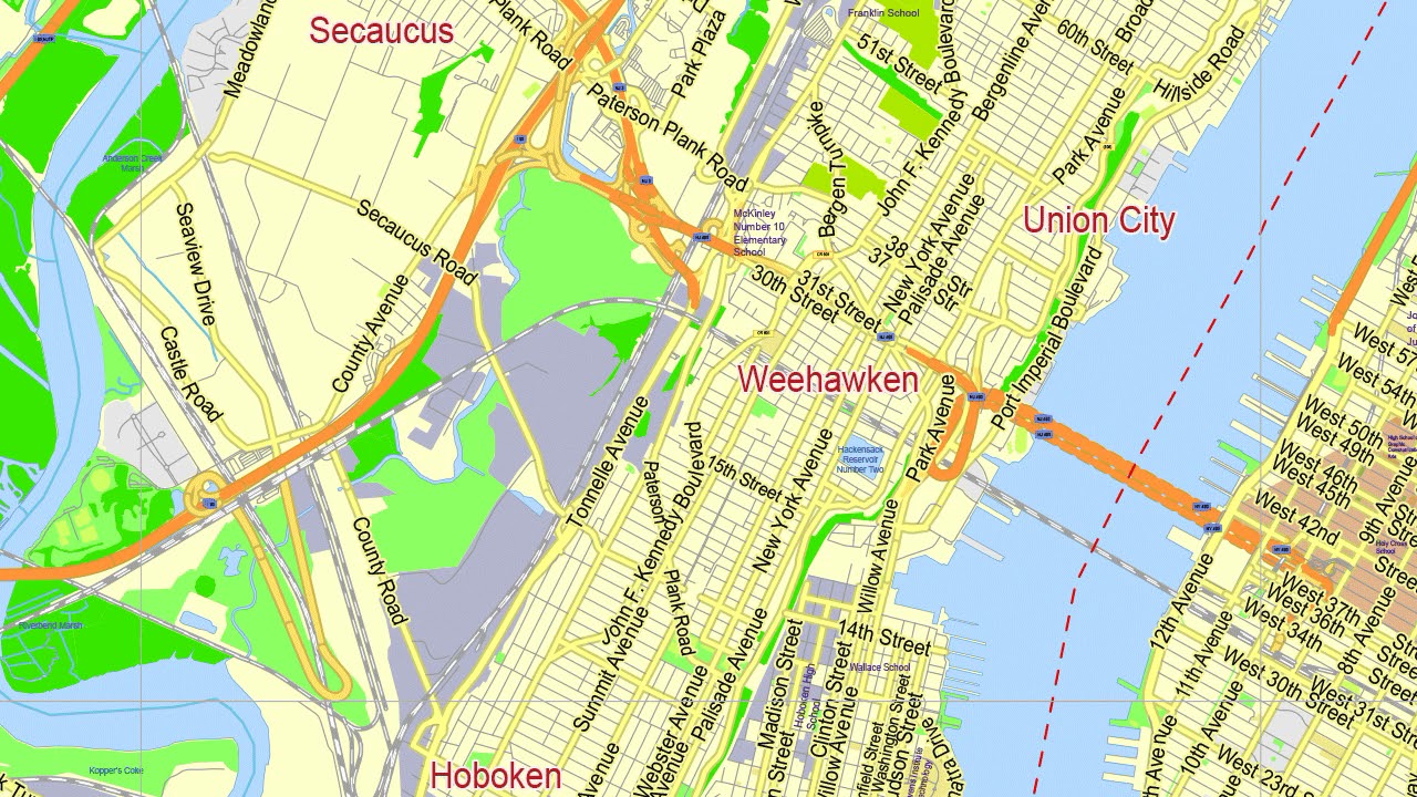 New York City US editable layered PDF Vector Map