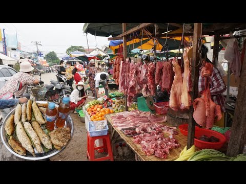 Morning Street Food Market @Phsa Kromoun Russey Keo - Walk Around Street Food Market Road of Train