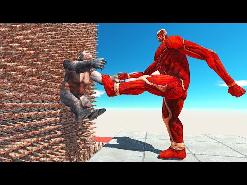 COLOSSAL TITAN KICK UNITS INTO SPIKED WALL - Animal Revolt Battle Simulator
