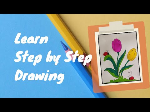 Tulip flowers l Learn step by step drawing l by VIJETA