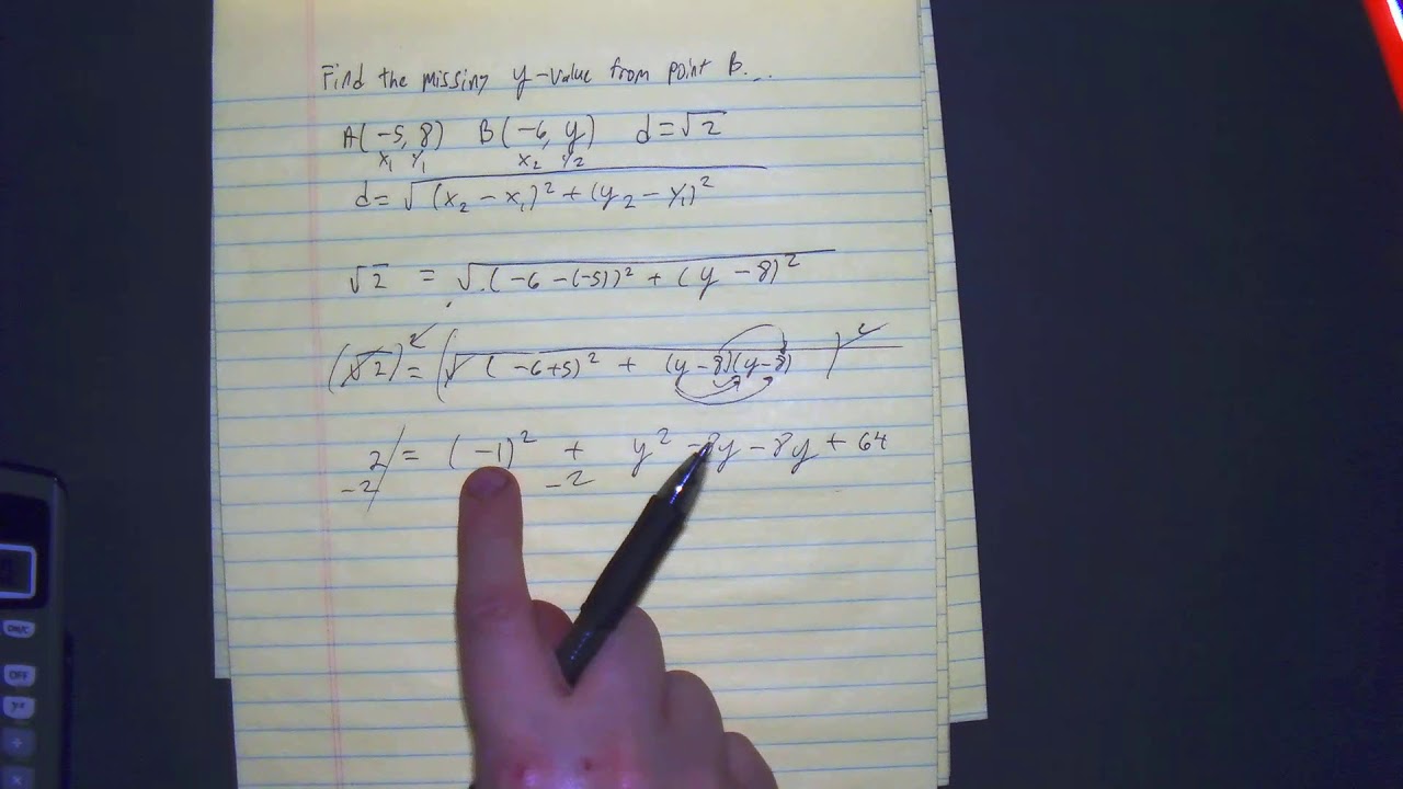 Distance Formula  Find the missing y coordinate 2nd