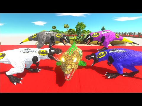 4X BATMAN T-REX vs AQUAMAN MOSASAURUS vs CAPTAIN AMERICA DEATH RUN - Animal Revolt Battle Simulator