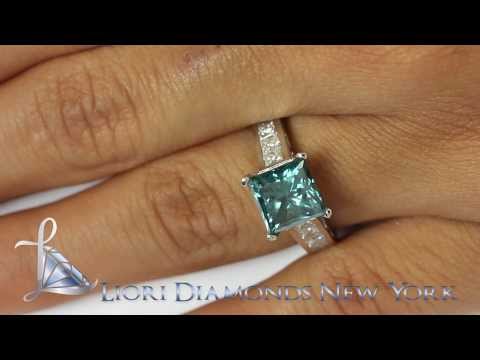 FD-SOLD-045 - 4.88 Carat Fancy Blue Princess Cut Diamond Engagement Ring 14k White Gold