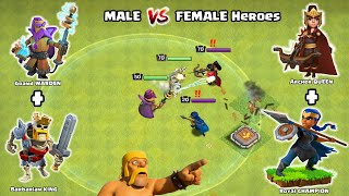 Male Hero vs Female Hero Clash of Clans | King + Warden Vs Queen + Royal Champion COC