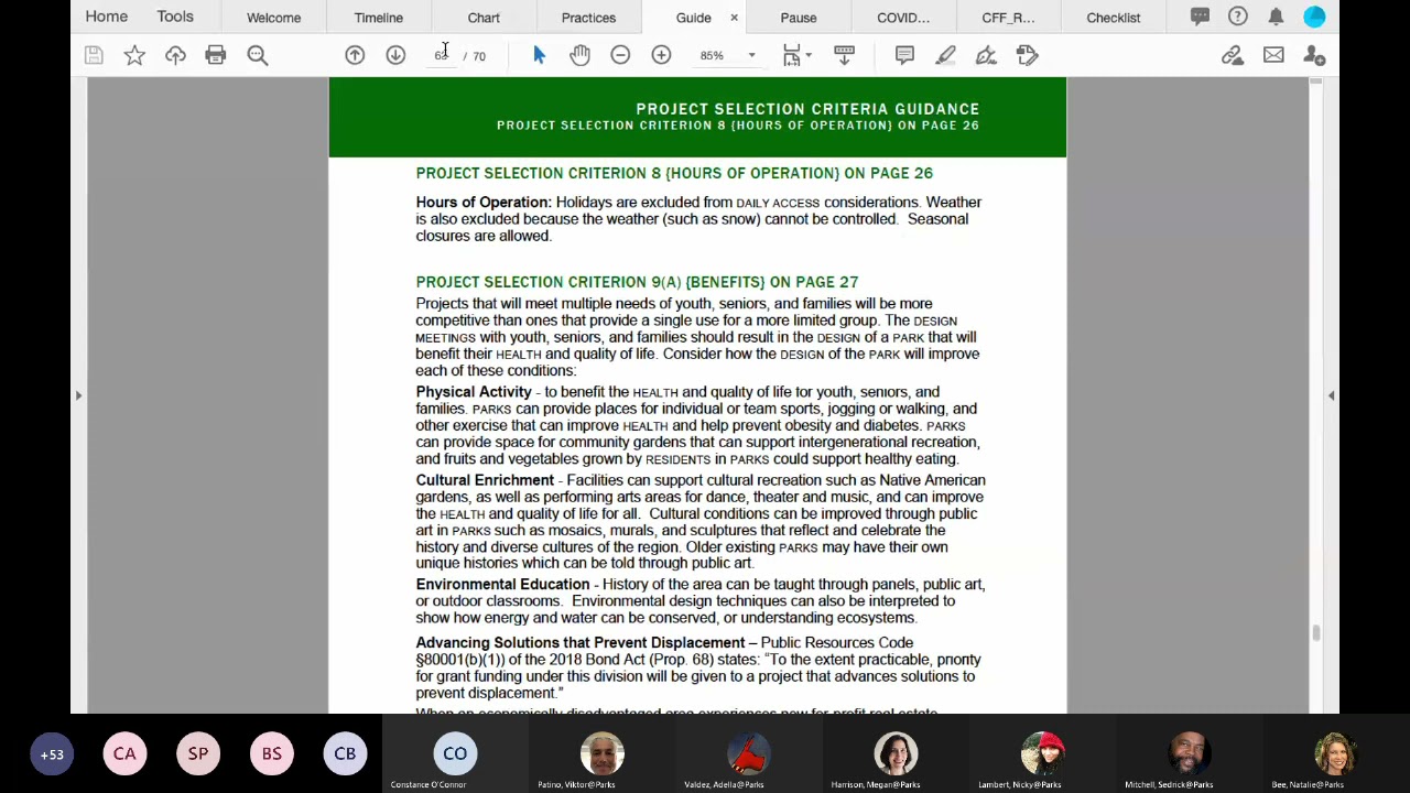 Project Selection Criteria 8   Public Use Hours of Operation