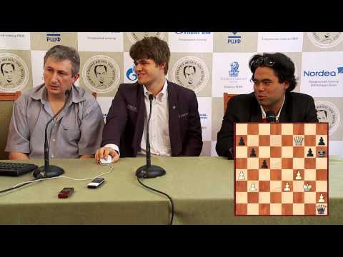 Tal Memorial 2012. Round 7. Magnus Carlsen and Hikaru Nakamura commenting on their game