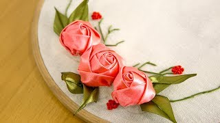 DIY Ribbon Rose Tutorial: Embroidery Flowers  Цв