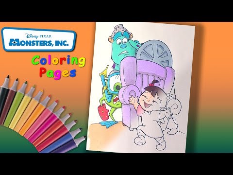 Monsters inc  Coloring Book for Kids. Mike and Sulley are afraid of Boo Speed Coloring Video