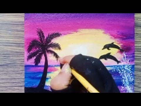 How to paint Sunset with dolphins  | easy acrylic painting | Art therapy