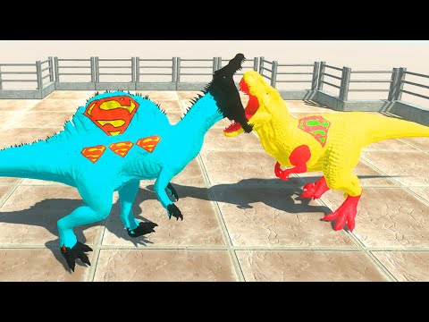 SUPERMAN SPINOSAURUS vs YELLOW SUPERMAN T-REX DEATH FALL - Animal Revolt Battle Simulator