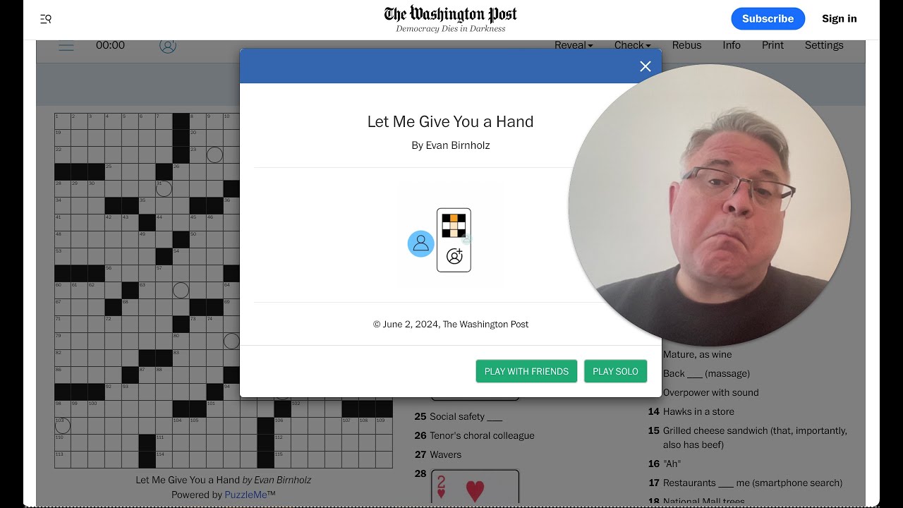 A great puzzle is in the cards... Washington Post Sunday Crossword by Evan Birnholz, 2 June 2024