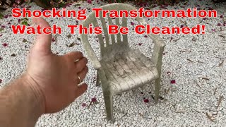 Shocking Transformation of a Chair Being Cleaned, How to Clean Patio Furniture.  Mold Algae Gone!
