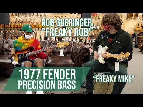Freaky Rob playing a 1977 Fender Precision Bass with Lemmo at Norman's Rare Guitars