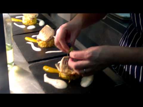Plating the new menu sea bream dish(slate)
