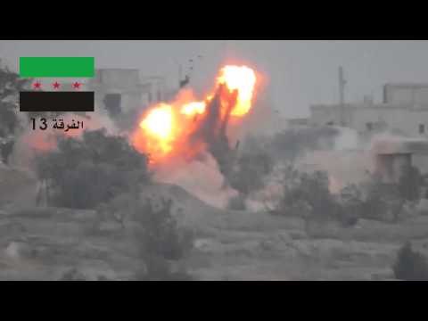 استهداف دبابة لقوات النظام بصاروخ تاو من قبل الفرقة 13 في معرة النعمان في محافظة إدلب