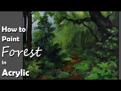 Acrylic Painting | Dense Forest, Forest Trees Painting step by step