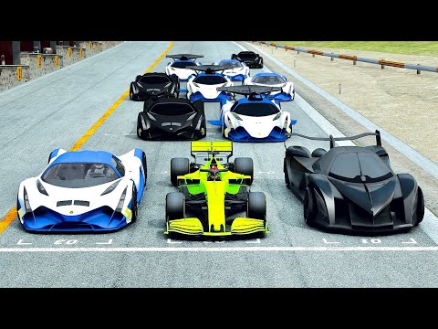 All Devel Sixteen Hypercars vs Ferrari F1 2020 with NOS - Drag Race 20 KM