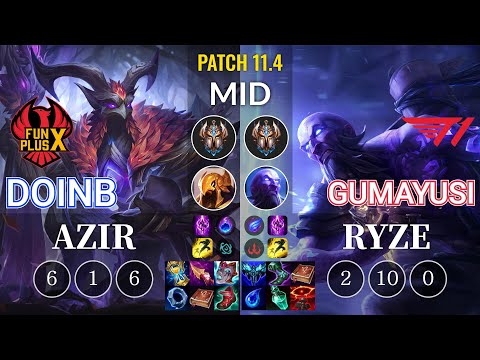 FPX Doinb Azir vs T1 Gumayusi Ryze Mid - KR Patch 11.4