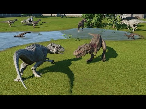 4 T-Rex VS 4 Indoraptor VS 4 Indominus Rex VS 4 Allosaurus - Jurassic World Evolution