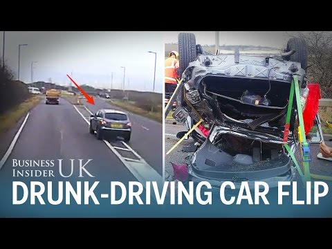 Drunk-driver flips car 14-feet in the air over roundabout with toddler in back seat