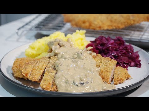 Jägerschnitzel   German Schnitzel with Brown Jäger Sauce Red Cabbage Rotkohl