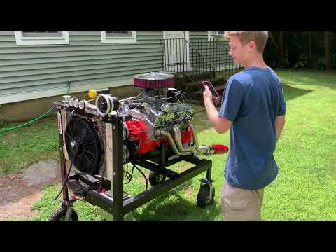 Sam’s V8 Shop forged 383 Stroker on the engine run stand