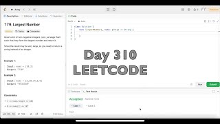 YouTube video 'Day 310: LeetCode Problem 179. Largest Number - Swift'