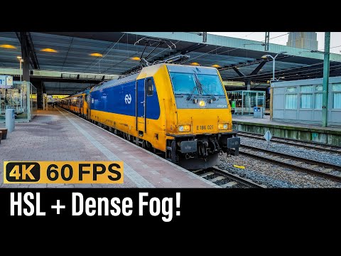 Train Cab Ride NL / HSL / Amsterdam in Dense Fog / Rotterdam - Amsterdam / TRAXX IC / March 2023