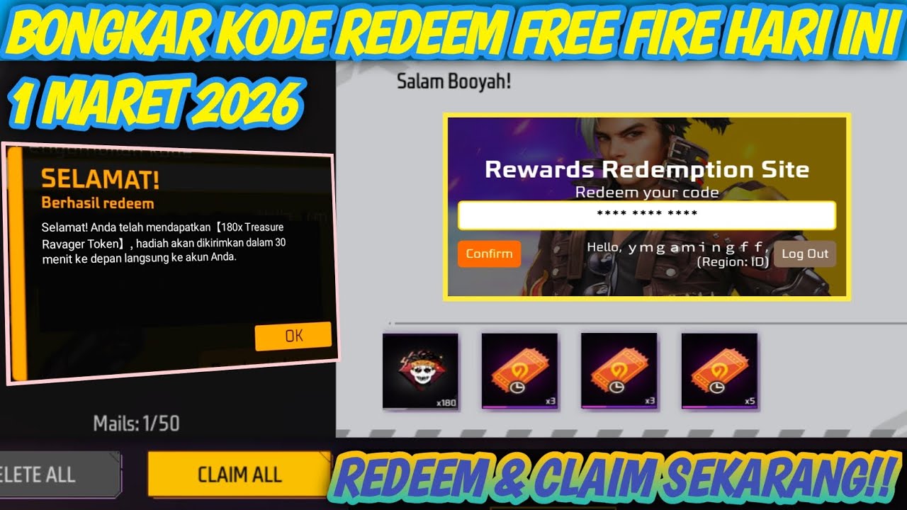 LATEST FREE FIRE REDEEM CODE TODAY, MARCH 1, 2026