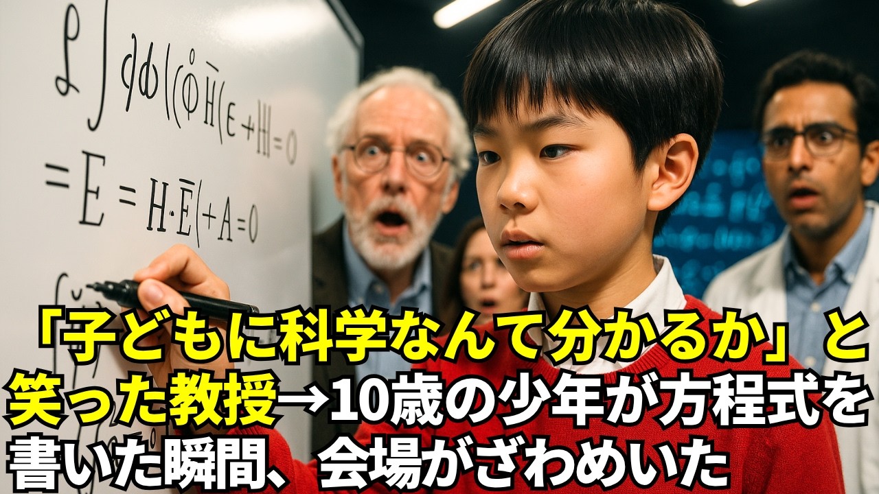 【スカッと】「子どもに科学なんて分かるか」と笑った教授→10歳の少年が方程式を書いた瞬間、会場がざわめいた