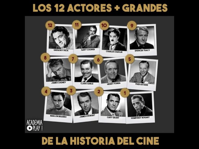 Vídeo relacionado con Los 10 mejores actores de Hollywood: Humphrey Bogart, Cary Grant, Jimmy Stewart, Marlon Brando, Fred Astaire, Henry Fonda, Clark Gable, James Cagney, Spencer Tracy y Charlie Chaplin.