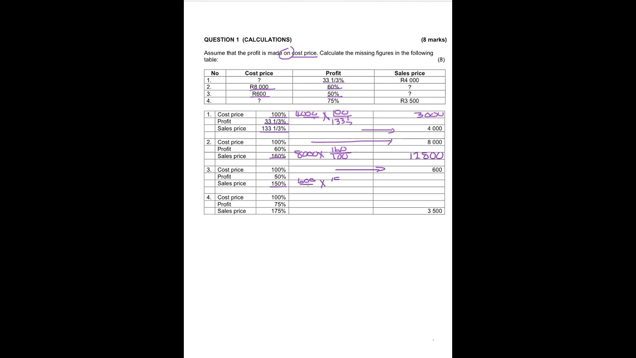 16. Calculation of Cost Price and Sales Price nr 1