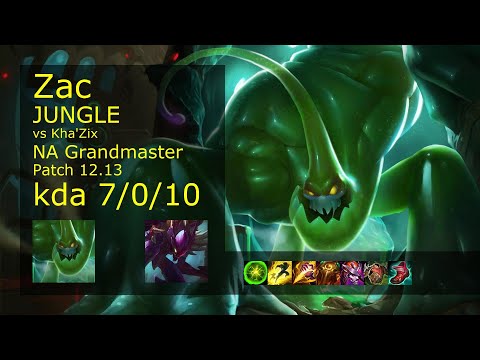 Zac Jungle vs Kha'Zix - NA 7/0/10 Patch 12.13 Gameplay