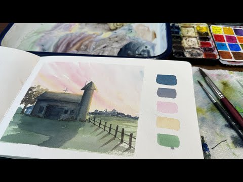 Watercolor Journal Day 182 (Leading with Light, Sunset landscape)