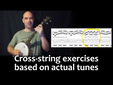 Cross String Picking Exercises from tunes for mandolin and Irish tenor banjo, with notes and tab