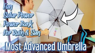 Energie Umbrella: Solar Power Umbrella w/ Fan & Power Bank (For Rain & Sun)