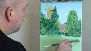 preview picture of video 'Denver Mill acrylic landscape painting on canvas - the paint brush challenge'