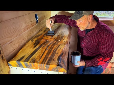 Making Live Edge Countertops w Blue Pine Wormwood for Off Grid Cabin.