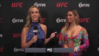 Laura Sanko in blue and black satin halter top (ft. Addison Rae) at UFC 264 (7-10-21)