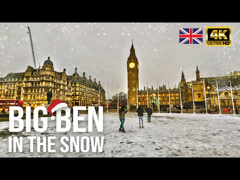 London Snow Walk After Heavy Snowfall at Big Ben, London Eye and South Bank Christmas Market 2022 4K