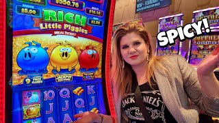 I WON BIG on Rich Little Piggies and Huff N More Puff Slot Machines in Las Vegas!