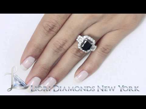 BDR-160 - 5.31 CT.Cushion Cut Black Diamond Engagement Ring 14k White Gold Vintage Style