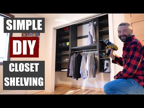 Part of a video titled Simple closet shelves you can build in a weekend to get organized!