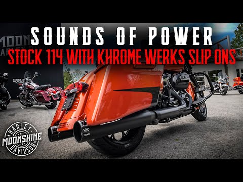 Stock 114 with Khrome Werks Slip-Ons | Moonshine H-D SOUNDS of POWER!