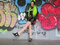 Vika Passion2Fashion 0248 Presenting Her PVC Skirt And High Patent Mules Outdoor