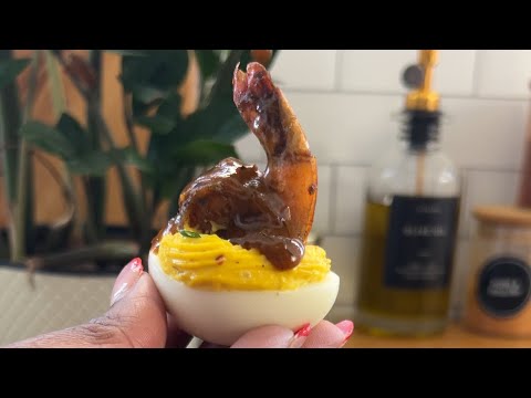 HONEY JERK SHRIMP DEVILED EGGS | EASTER DEVILED EGGS | DEVILED EGGS | FRUGALLYT