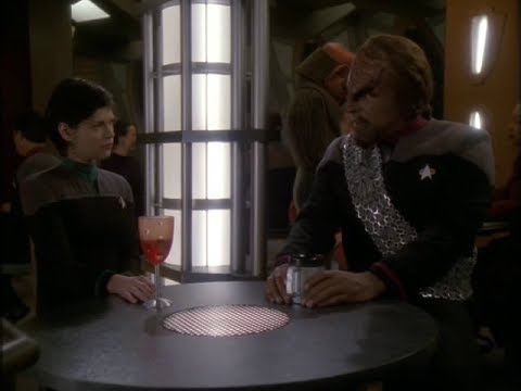 Lieutenant Ezri Dax talk to Lt. Commander Worf