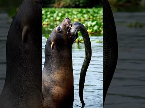 Nature’s Shocking Moment: Sea Lion Attacks Snake in the River #snake #animal #nature #tools #shorts