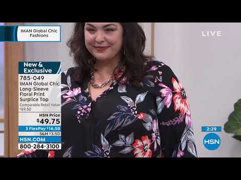 IMAN Global Chic LongSleeve Floral Print Surplice Top